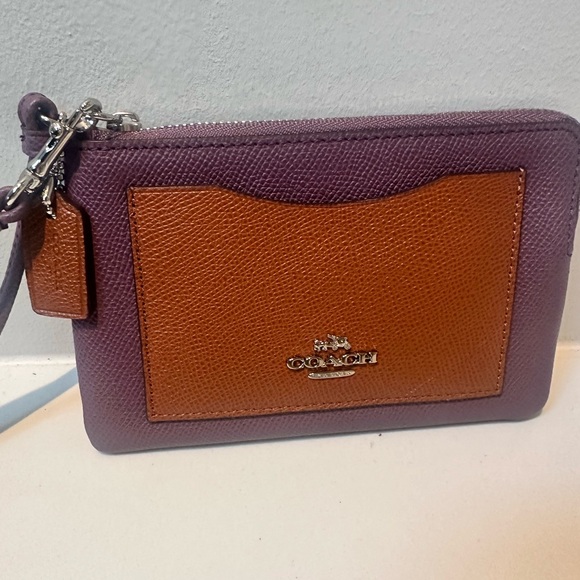 Coach Handbags - Coach pebbled Leather 6” x 4” Wrisltet purple and brown